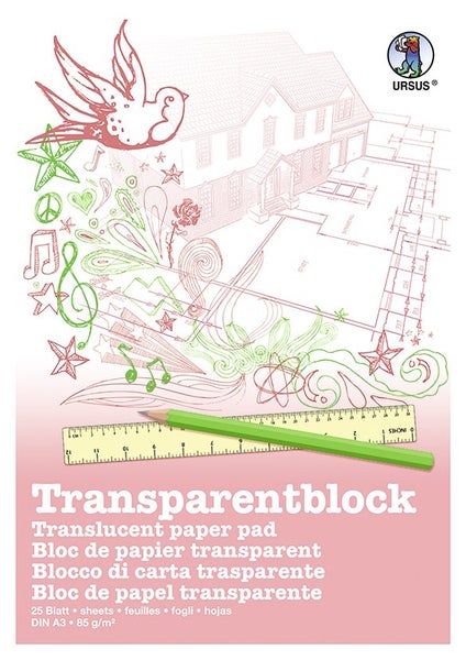 URSUS Zeichen und Künstlerbedarf Transparentblock Format DIN A3, 25 Blatt weißes Transparentpapier 85 g/m²