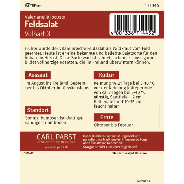 Feldsalat schnellwüchsig & vollherzig Volhart Samen von Pabst Keimkraft