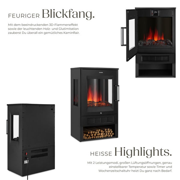 Elektrokamin mit Holzlager und Flammeneffekt
