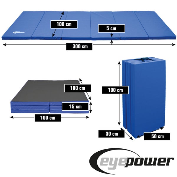 300x100 Klappbare Gymnastikmatte - 5cm dicke Turnmatte Blau Schwarz