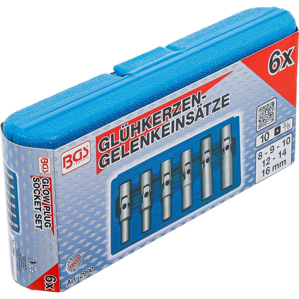 BGS Universal Glühkerzen-Gelenkschlüssel-Satz Sechskant Antrieb Innenvierkant 10 mm (3/8) SW 8 - 16 mm 6tlg. - 2990