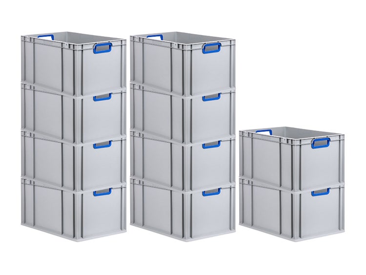PROREGAL Spar Set 10x Eurobox Nextgen Color HxBxT 32 x 40 x 60 cm 65 Liter Griffe Blau Offen Verstärkter Boden Eurobehälter Transportbox
