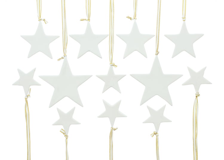 FRANK FLECHTWAREN | Sternhänger, 12er Set, 6 Sterne Ø 5 cm, 4 Sterne Ø 8 cm, 2 Sterne Ø 10 cm, PORZELLAN