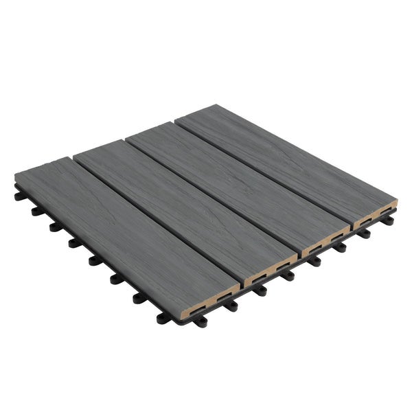 FLOORDIREKT WPC-Klickfliese Classic - Wetterbeständige Terrassenfliese - Grau 30 x 30 cm