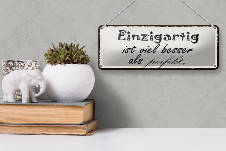 Blechschild Spruch 27x10cm einzigartig besser als perfekt Dekoration