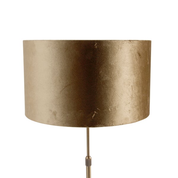 Zylindrischer Lampenschirm aus Samt auf einem Metallgestell.