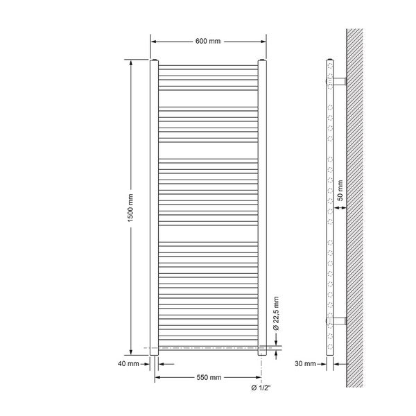 ECD Germany Badheizkörper Elektrisch mit Heizstab 900W Große Leistung - 600 x 1500 mm - Chrom - gerade mit Seitenanschluss - Heizkörper Handtuchwärmer Handtuchtrockner