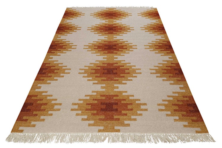 Kelim Teppich Beige Ocker aus Wolle Belle Green Looop 80x150 cm