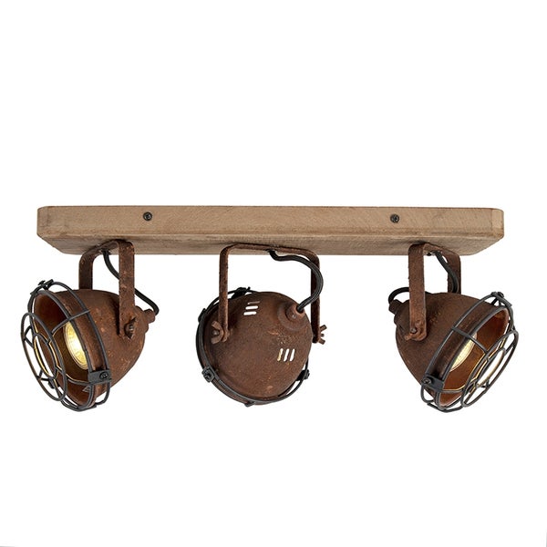 Deckenleuchte mit drei Strahlern und Holzplatte