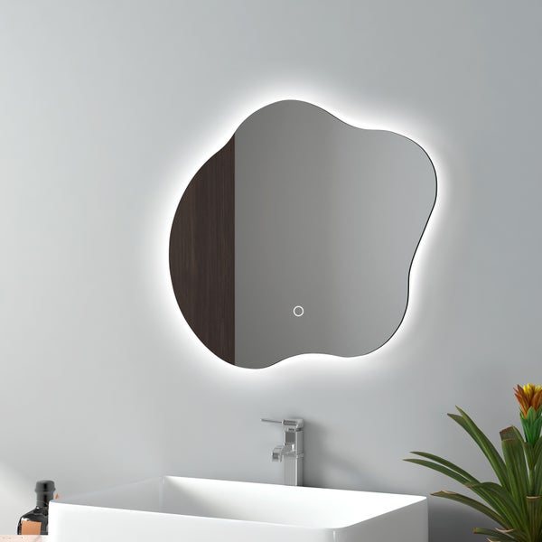 EMKE LED-Badspiegel, Rahmenloser Spiegel mit Beleuchtung,  Asymmetrischer LED Badspiegel mit Anti-Beschlag, 50 x 45 cm, Kaltweißes/Neutrales/Warmweißes Licht