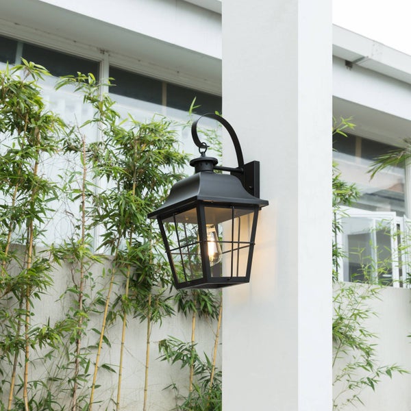 Lindby Wandleuchte außen Mertollio (Retro, Vintage Antik) in Schwarz aus Metall (1 flammig E27) - Außenwandleuchten Wandlampe Led Außenlampe Outdoor für Außenwand/Hauswand Haus