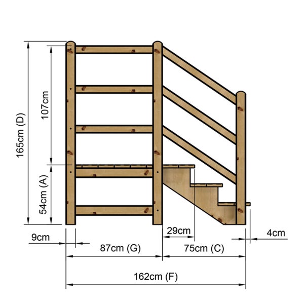 Technische Zeichnung einer Holztreppe mit Maßangaben