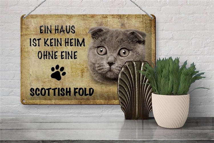 Blechschild Spruch 30x20cm Scottish Fold ohne kein Heim