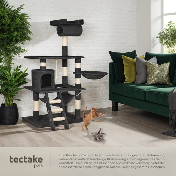 Kratzbaum tectake Stokeley inklusive Spielkordel und Kippschutz 141 cm schwarz
