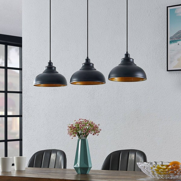 Lindby Pendelleuchte Emna (Retro, Vintage Antik) in Schwarz aus Metall (3 flammig E27) - Deckenlampe Esstischlampe Hängelampe Hängeleuchte Wohnzimmerleuchte