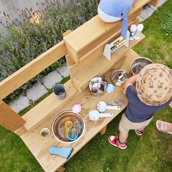 Home Deluxe - Matschküche MANDU - Maße: 103 x 35 x 110 cm - aus Tannenholz, inkl. komplettem Zubehör I Spielküche Outdoor Spielzeug Kinderküche Outdoorküche