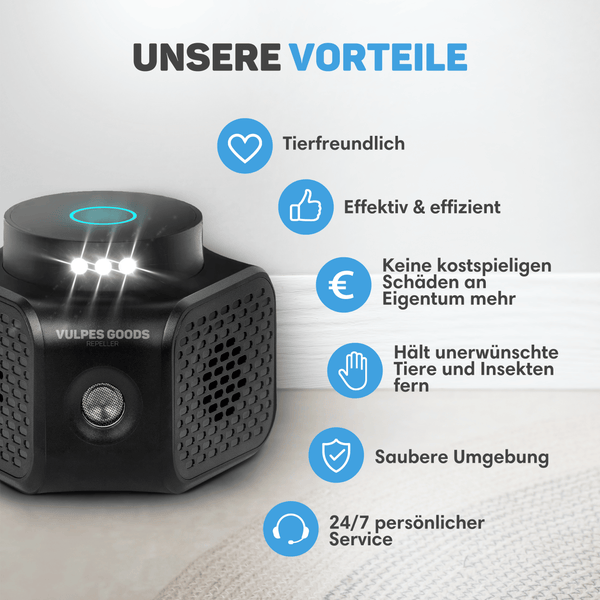 Vulpes Goods Ultraschall-Mäuseabwehr – Schädlingsbekämpfung – 360-Grad-SchutzUltraschall-Mäuseabwehr – Schädlingsbekämpfung