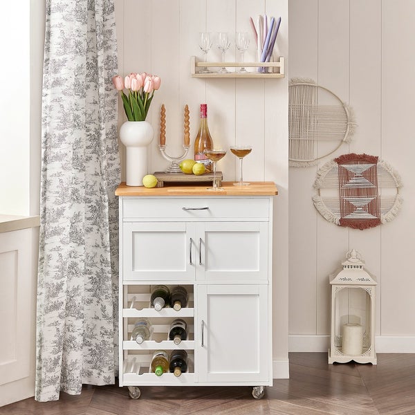 Servierwagen mit Schublade, Regalen, Flaschenhalter und Rollen