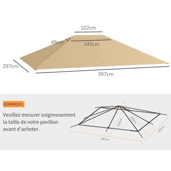 Outsunny Ersatzdach für Pavillon 4 x 3m, wasserabweisend Pavillondach mit UV Schutz 30+, Ersatzbezug für Gartenpavillon, Ersatzteile aus Polyester-Stoff, 180 g/m², Khaki