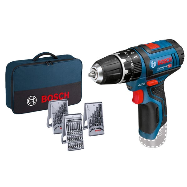 Akku-Bohrschrauber-Set von Bosch mit Bohrer-Bits und Tragetasche