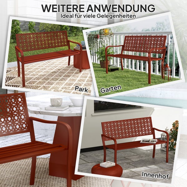 Outsunny 2-Sitzer Gartenbank, wetterfest Sitzbank, Gartenmöbel mit Rücken- & Armlehnen, Parkbank 240kg belastbar, Balkonbank für Balkon Terrasse, Garten, 127 x 63 x 85cm, Rot