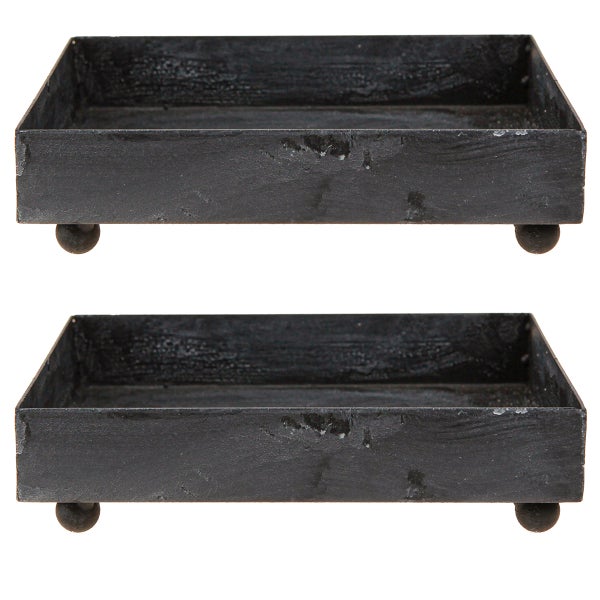 Zwei rechteckige, schwarze Deko-Tabletts mit Füßen