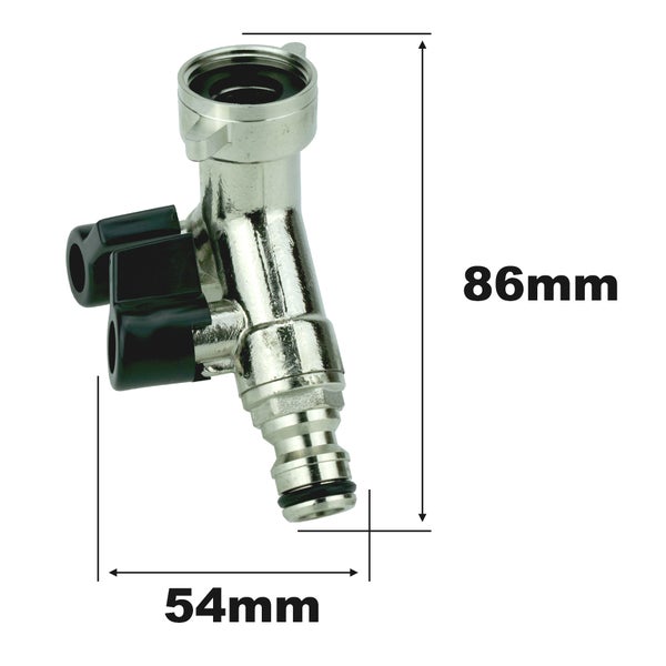 V-GY. Verteiler 2-Wege mit Absperrhähnen 3/4IG - 2x1/2Stutzen für Kupplung (Nikel)