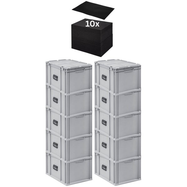 PROREGAL SparSet 10 x Eurobox NextGen Portable Mit Rasterschaumstoff und Schaumstoffeinlage HxBxT 33,5 x 40 x 60 cm 65 Liter Eurobehälter Transportbox
