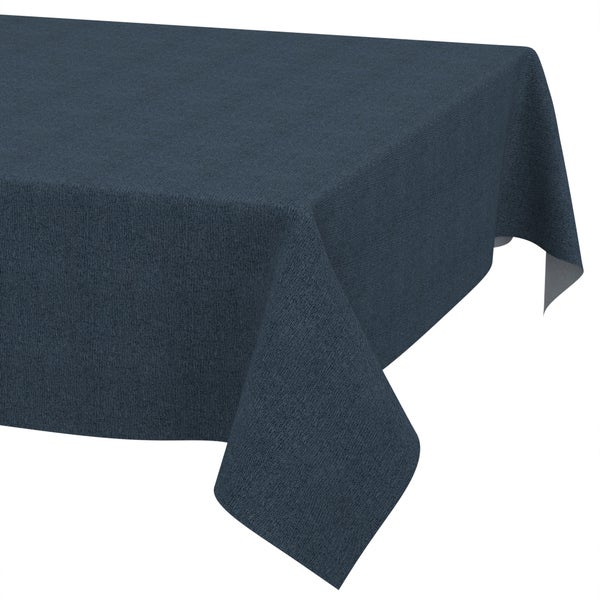 Blaue Tischdecke aus Stoff mit gewebter Struktur.