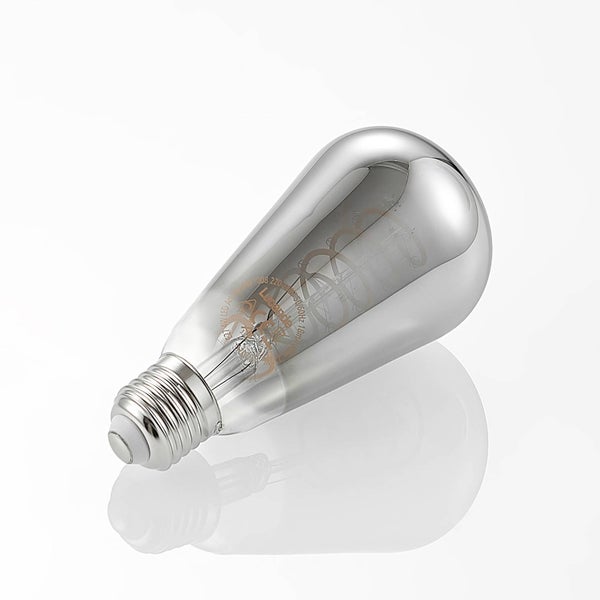 LED Leuchtmittel E27 in Kolbenform mit sichtbarem Filament und verspiegeltem Glas