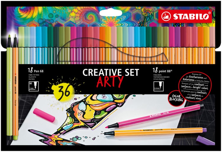 STABILO Filzstift/Fineliner 18x Pen 68 / 18x point 88® CREATIVE SET ARTY