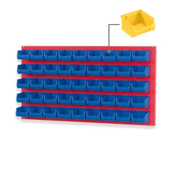 PROREGAL Trägersystem Rote Systemplatte mit 45 x Gelben Sichtlagerboxen 1.0 Maße H x B 50 x 100 cm Sichtlagerbox Sichtlagerbehälter