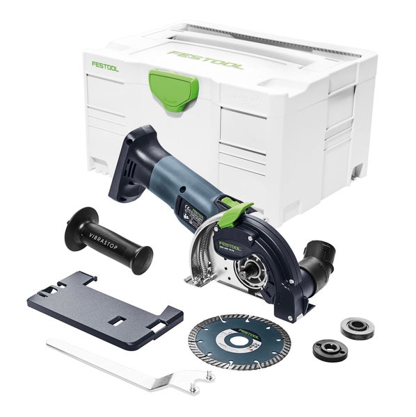 Festool Akku-Freihandschneidesystem DSC-AGC 18 FH inklusive Systainer, Trennscheibe, Zusatzhandgriff, Grundplatte und Montagewerkzeug.