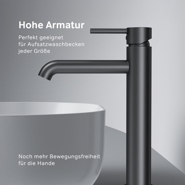 AM.PM Waschtischarmatur für Aufsatzwaschbecken mit Klick-Ablaufgarnitur FPA92222 Spike Schwarz matt