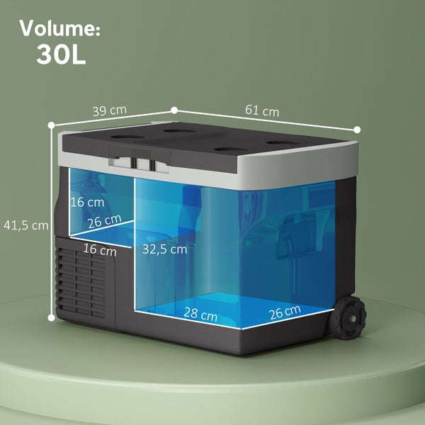 Outsunny 30 Liter Kompressor Kühlbox elektrische Kühlbox mit LED ECO Modus Anschluss Kühlhaltefunktion Gefrierbox Thermobox Mini Kühlschrank 12/230 Volt für Auto Steckdose LKW Camping Schwarz
