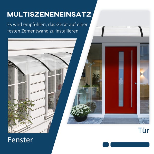 Outsunny Vordach für Haustür Überdachung 90 x 295 cm, Pultbogenvordach mit UV-Schutz, Haustürdach Sonnenschutz aus Polycarbonat Regenschutz für Outdoor, Weiß