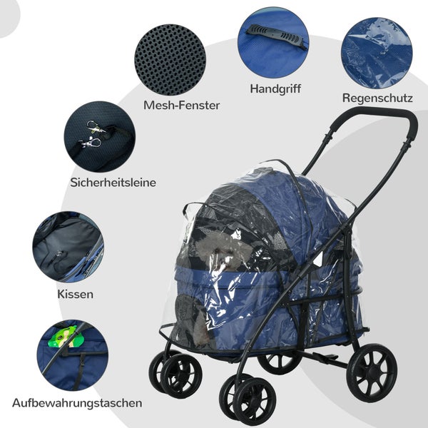 PawHut Hundebuggy, 81L x 68B x 98,5H cm, Oxford, EVA, Blau
