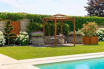 Pavillon ELEO Meran 2 x 2 m unbeschichtet - Edelrost | und Sonnensegel ecru