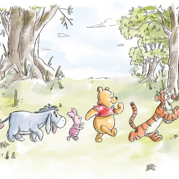 Illustration von Winnie Puuh, Ferkel, Tigger und I-Aah im Wald