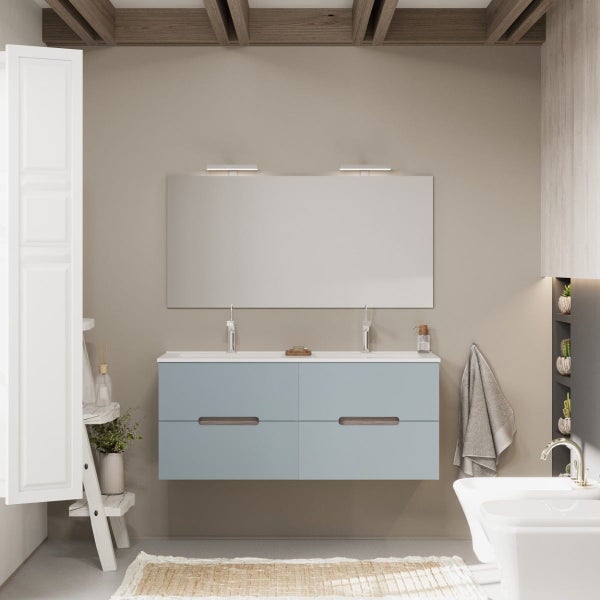 Doppelwaschtisch mit Unterschrank, 4 Auszüge und Spiegel 120cm | Magnolia