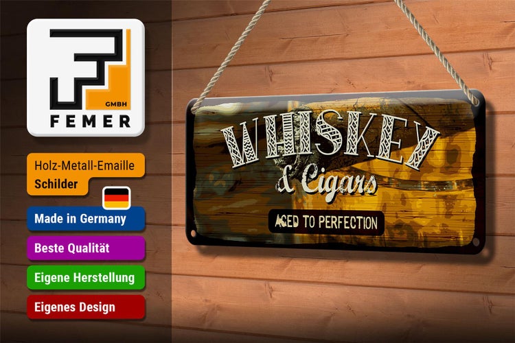 Blechschild Spruch Whiskey & Cigars aced to perfection 27x10cm