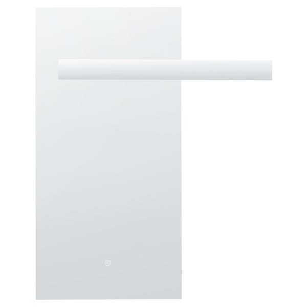 Hochformatiger Wandspiegel mit horizontaler LED-Beleuchtung und Touch-Sensor.