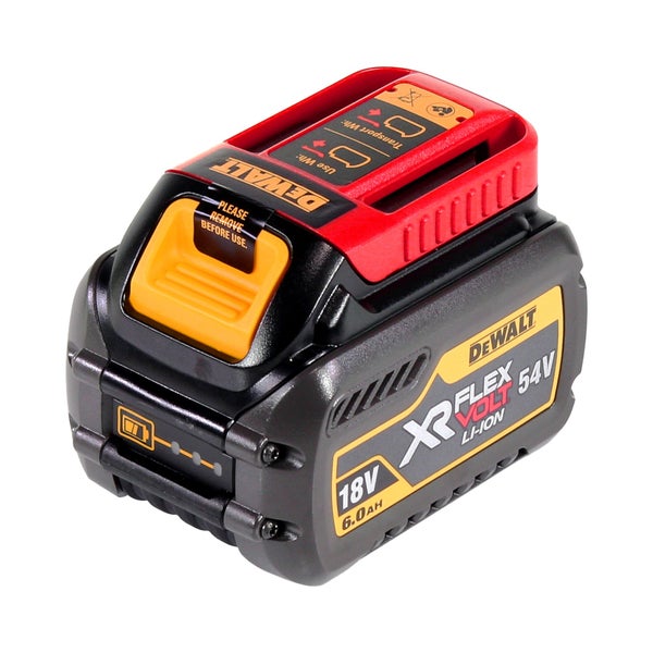 DeWalt XR Flexvolt Akku mit 18 Volt und 54 Volt, 6,0 Amperestunden Kapazität.