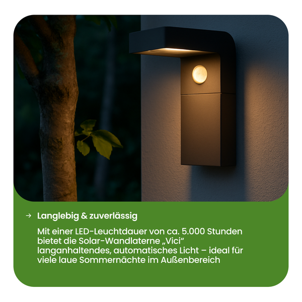 Moderne Solar Wandleuchte aus Metall mit LED Licht