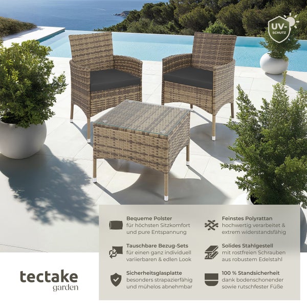 Rattanset tectake Luzern 2 Bezugssets für 2 Personen natur