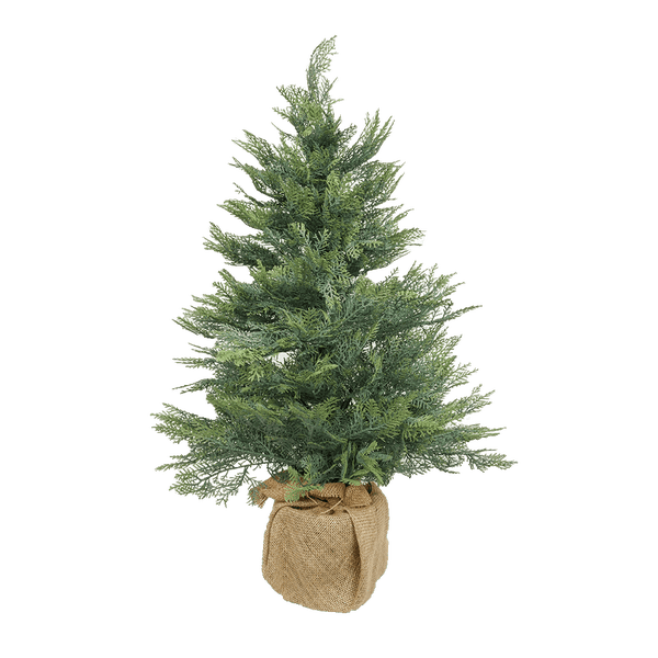 Dekorativer künstlicher Weihnachtsbaum im Jutesack