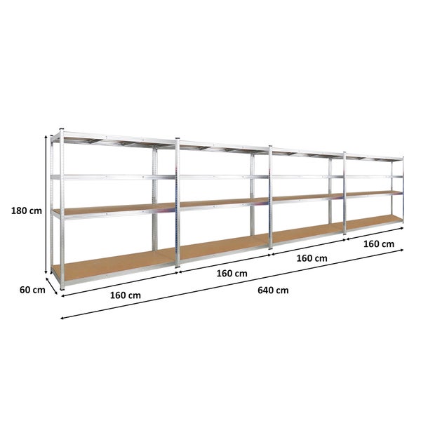 PROREGAL Mega Deal 4x Schwerlastregal Taurus XL mit TÜV/GS Zertifizierung HxBxT 180 x 160 x 60 cm Fachlast 250 kg Verzinkt