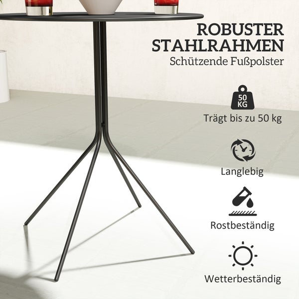 Outsunny Gartentisch klappbar Ø60 x 71 cm, Wetterfest Balkontisch aus Stahl, Rund Beistelltisch mit Fußpolster, Esstisch Outdoor, Campingtisch, Terrassentisch für Garten Terrasse Balkon Schwarz