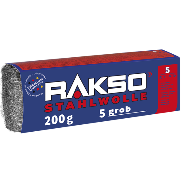 Rakso Stahlwolle, Stärke 5 grob, 200 Gramm, Premium Qualität Made in Germany.