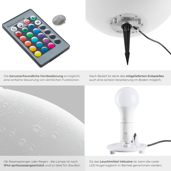 tectake Luminous Globe Kugelleuchte Luminous Globe, LED, mit Fernbedienung inklusive Erdspieß weiß
